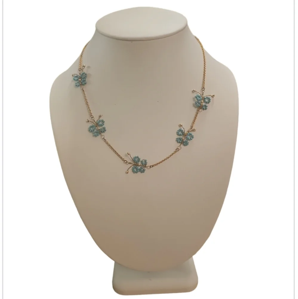 Vintage Anthropologie Turquoise Beaded Butterfly Necklace.